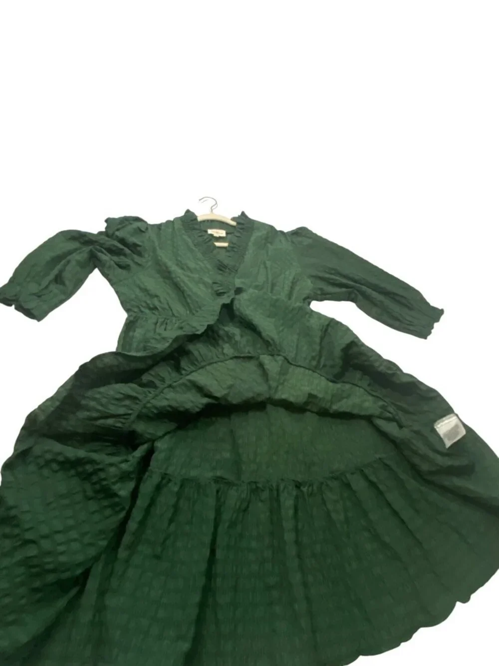 Umgee Green Smocked Waist Mini Dress With Ruffle Trim & Long Sleeves Size L - Picture 6 of 10